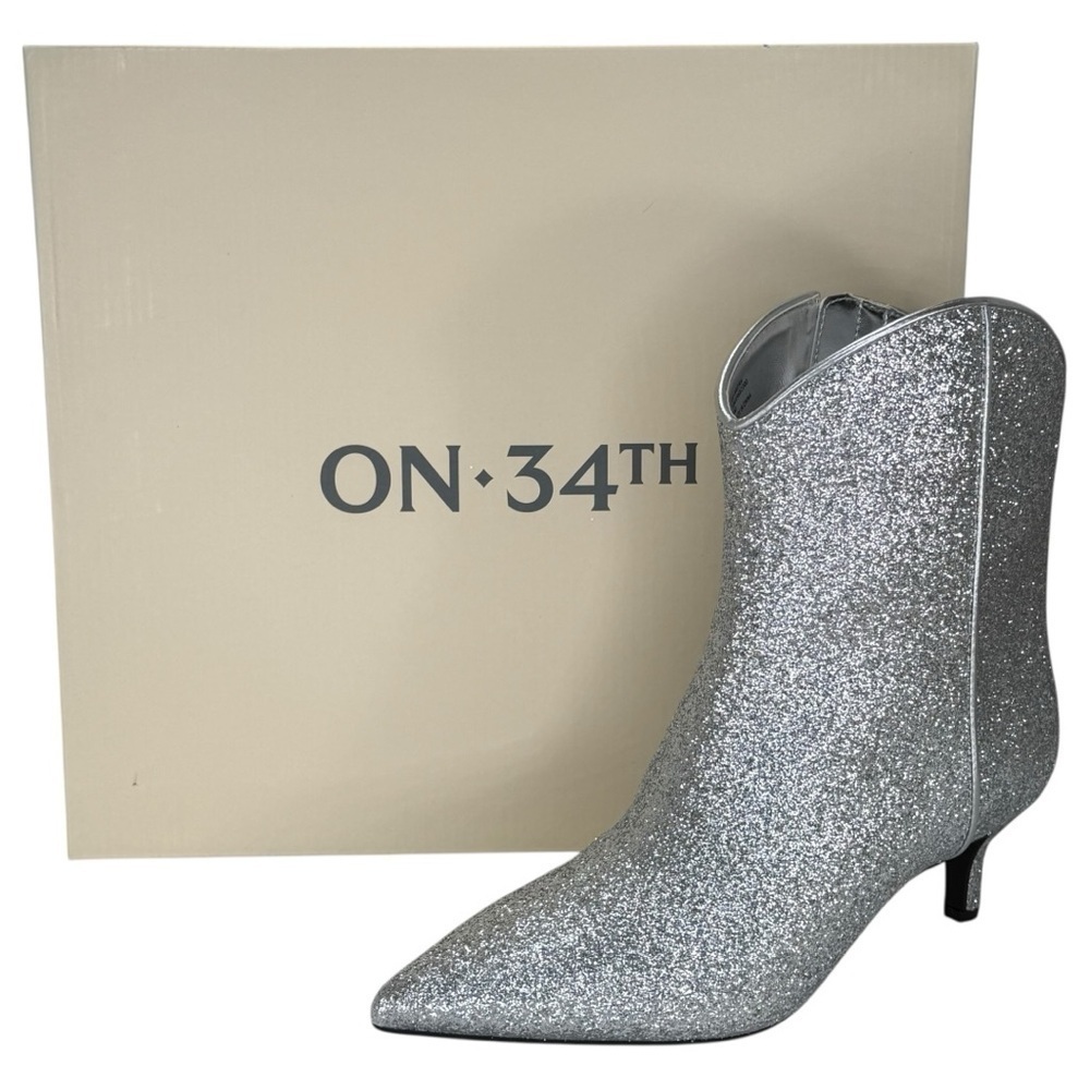 ON 34th Aatira Tulip Silver Glitter Womens Booties Size 8M - Picture 12 of 12
